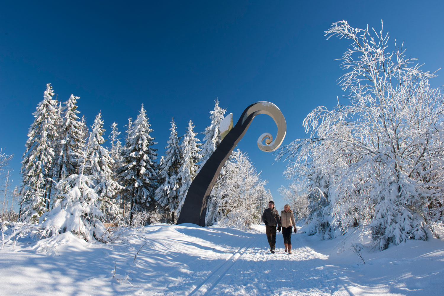 Wandergenuss auf dem verschneiten WaldSkulpturenweg bei Schanze © Klaus-Peter Kappest