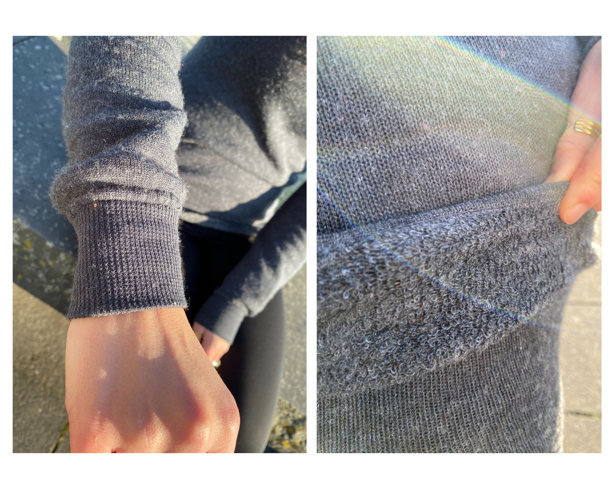 Das Bündchen und der Fleecestrick in Nahaufnahme