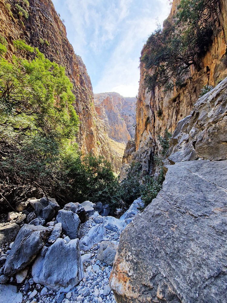 Blick in die Aradena-Schlucht, an den Felshängen nisten oft Gänsegeier