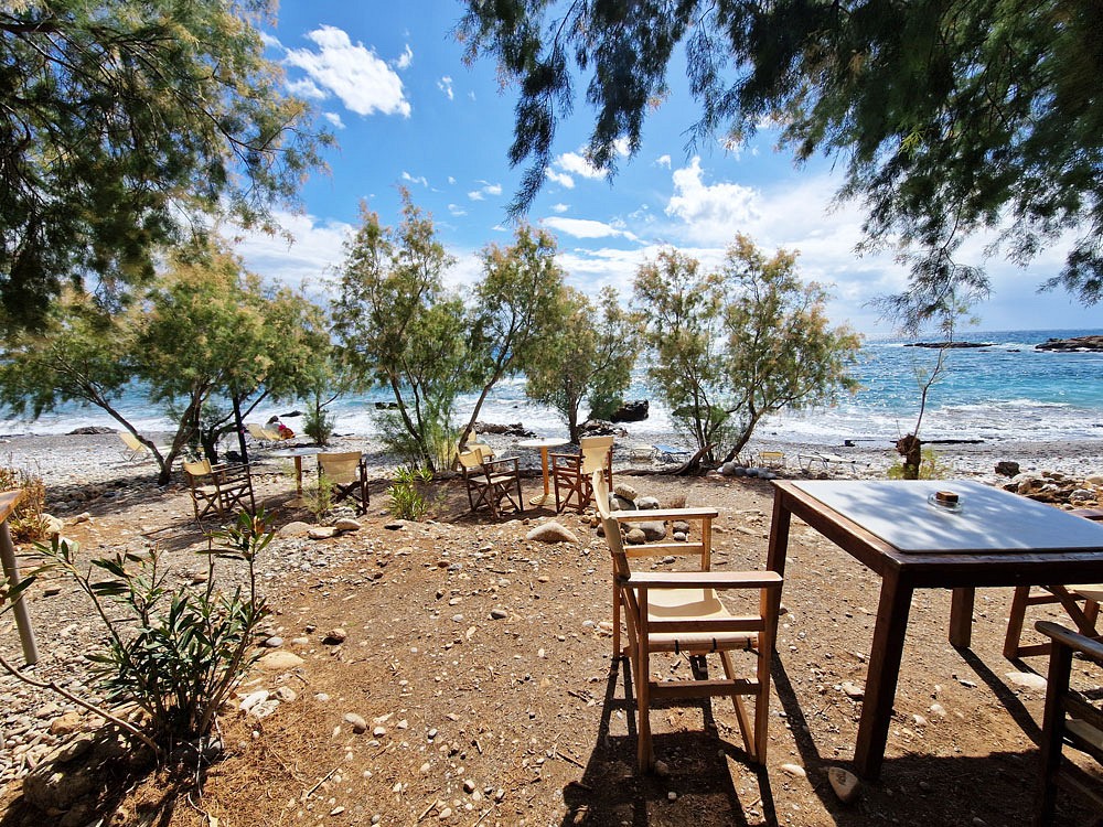 Erste Taverne, Georgos House, direkt am Wanderweg – sehr einladend nach dem etwas anspruchsvollen Weg an der Steilküste
