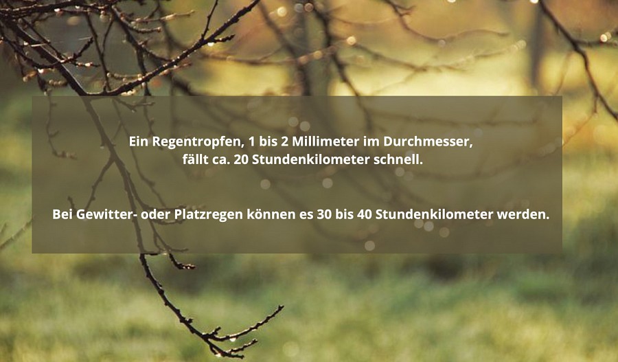 Regentropfen fallen mit ca. 20 km/h zu Boden.