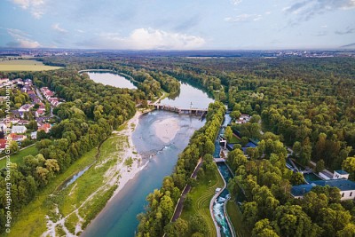 Blick auf den Lech am Wasserwerk des Hochablass, Augsburg