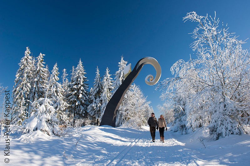 Skulptur in am Wegesrand im verschneiten Sauerland