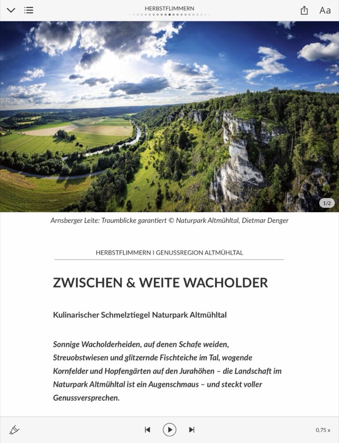 Wandermagazin Digital auf dem Tablet: ein Artikel im Lesemodus